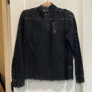 J.Crew NWT Black Scalloped Lace Blouse